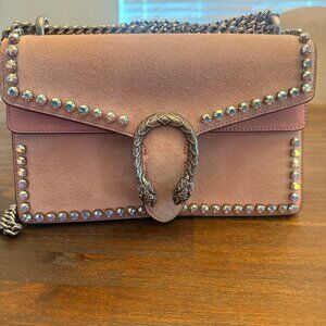 Pink Gucci Dionysus Suede Velvet Shoulder Bag Crystal